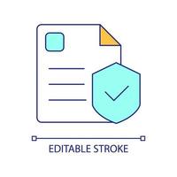 Insurance guarantee RGB color icon. Coverage contract. Paperwork for business deal, guarantee claim. Isolated vector illustration. Simple filled line drawing. Editable stroke. Arial font used