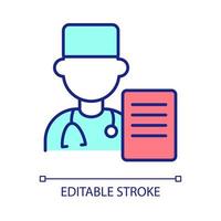 Doctor examination RGB color icon. Clinical report for patient from physician. Healthcare form. Isolated vector illustration. Simple filled line drawing. Editable stroke. Arial font used