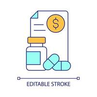 icono de color rgb de compensación de pago de prescripción. Cobertura de servicios médicos y de salud. ilustración vectorial aislada. dibujo de línea rellena simple. trazo editable. fuente arial utilizada vector