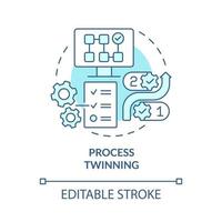 Process twinning turquoise concept icon. Guaranteeing customer satisfaction abstract idea thin line illustration. Isolated outline drawing. Editable stroke. Roboto-Medium, Myriad Pro-Bold fonts used vector