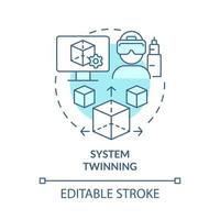 System twinning turquoise concept icon. Real-time virtual counterpart abstract idea thin line illustration. Isolated outline drawing. Editable stroke. Roboto-Medium, Myriad Pro-Bold fonts used vector