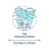Tire manufacturing turquoise concept icon. Automotive industry abstract idea thin line illustration. Digital twin. Isolated outline drawing. Editable stroke. Roboto-Medium, Myriad Pro-Bold fonts used vector
