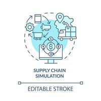 Supply chain simulation turquoise concept icon. Improving business outcomes abstract idea thin line illustration. Isolated outline drawing. Editable stroke. Roboto-Medium, Myriad Pro-Bold fonts used vector