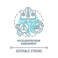 Accelerated risk assessment turquoise concept icon. Reducing investment risk abstract idea thin line illustration. Isolated outline drawing. Editable stroke. Roboto-Medium, Myriad Pro-Bold fonts used vector