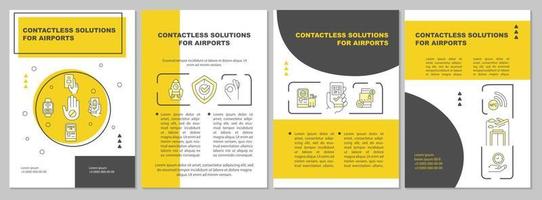 Contactless solution for airport yellow brochure template. Booklet print design with linear icons. Vector layouts for presentation, annual reports, ads. Arial, Myriad Pro-Regular fonts used