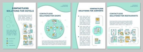 Contactless solutions for public place mint brochure template. Booklet print design with linear icons. Vector layouts for presentation, annual reports, ads. Arial, Myriad Pro-Regular fonts used