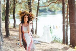 portrait girl with a wreath on head photo