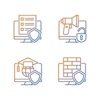 Protect private data gradient linear vector icons set. Firewall and cyber policy. Cybersecurity education.Thin line contour symbols bundle. Isolated outline illustrations collection