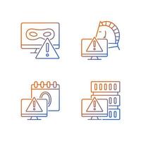 Computer system attacks gradient linear vector icons set. Trojan horse and rootkit. Computer network disruption.Thin line contour symbols bundle. Isolated outline illustrations collection