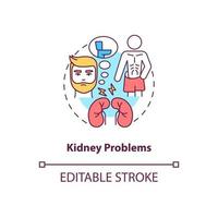 Kidney problems concept icon. Internal organs chronic disease. Renal illness abstract idea thin line illustration. Isolated outline drawing. Editable stroke. Roboto-Medium, Myriad Pro-Bold fonts used vector