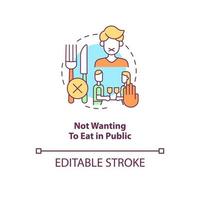 Not wanting to eat in public concept icon. Anxiety during dining conversation abstract idea thin line illustration. Isolated outline drawing. Editable stroke. Roboto-Medium, Myriad Pro-Bold fonts used vector