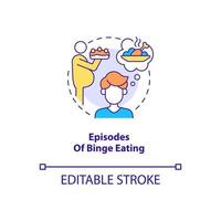 Episodes of binge eating concept icon. Bulimia symptom. Overeating abstract idea thin line illustration. Isolated outline drawing. Editable stroke. Roboto-Medium, Myriad Pro-Bold fonts used vector