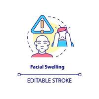 Facial swelling concept icon. Allergic reaction. Face puffiness abstract idea thin line illustration. Isolated outline drawing. Editable stroke. Roboto-Medium, Myriad Pro-Bold fonts used vector