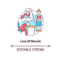 Loss of muscle concept icon. Musculoskeletal system degradation. Sarcopenia abstract idea thin line illustration. Isolated outline drawing. Editable stroke. Roboto-Medium, Myriad Pro-Bold fonts used vector