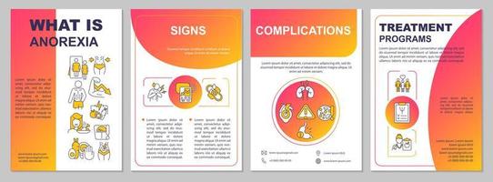 plantilla de folleto de degradado rojo de anorexia. complicaciones de salud. diseño de impresión de folletos con iconos lineales. diseños vectoriales para presentación, informes anuales, anuncios. arial, innumerables fuentes pro-regulares utilizadas vector