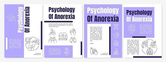 Anorexia risk factors purple brochure template. Behavior disorder. Booklet print design with linear icons. Vector layouts for presentation, annual report, ads. Anton-Regular, Lato-Regular fonts used