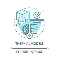 Thermal models turquoise concept icon. Measuring thermal processes abstract idea thin line illustration. Isolated outline drawing. Editable stroke. Roboto-Medium, Myriad Pro-Bold fonts used vector