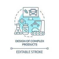 Complex products design turquoise concept icon. Production automation abstract idea thin line illustration. Isolated outline drawing. Editable stroke. Roboto-Medium, Myriad Pro-Bold fonts used vector