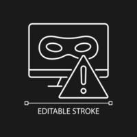 Rootkit white linear icon for dark theme. Clandestine malicious software. Thin line customizable illustration. Isolated vector contour symbol for night mode. Editable stroke. Arial font used