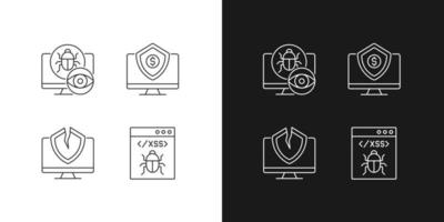 Computer vulnerability exploitation linear icons set for dark and light mode. Hacker attacks. Customizable thin line symbols. Isolated vector outline illustrations. Editable stroke