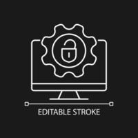 Jailbreak white linear icon for dark theme. Remove manufacturers restriction. Thin line customizable illustration. Isolated vector contour symbol for night mode. Editable stroke. Arial font used