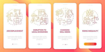 pantalla de aplicación móvil de incorporación de degradado rojo de impacto de automatización negativo. tutorial 4 pasos páginas de instrucciones gráficas con conceptos lineales. interfaz de usuario, ux, plantilla de interfaz gráfica de usuario. innumerables fuentes pro-negrita y regulares utilizadas vector