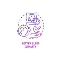 Better sleep quality purple gradient concept icon. Changing sleep pattern for wellbeing abstract idea thin line illustration. Isolated outline drawing. Roboto-Medium, Myriad Pro-Bold fonts used vector