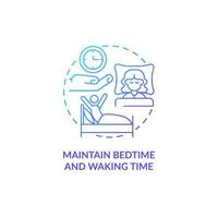 Maintain bedtime and waking time blue gradient concept icon. Healthcare and wellness abstract idea thin line illustration. Isolated outline drawing. Roboto-Medium, Myriad Pro-Bold fonts used vector