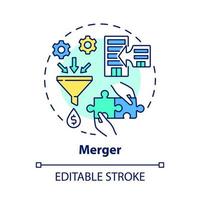 Merger concept icon. External expansion abstract idea thin line illustration. Fusion of two companies into one. Business alliance. Vector isolated outline color drawing. Editable stroke