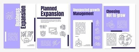 Business expansion purple brochure template. Company development. Flyer, booklet, leaflet print, cover design with linear icons. Vector layouts for presentation, annual reports, advertisement pages