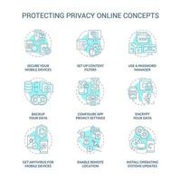 Privacy safe in internet concept icons set. Personal data internet safety idea thin line color illustrations. Tips to save information from hackers. Vector isolated outline drawings