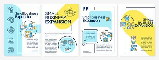Small business expansion yellow, blue brochure template. Flyer, booklet, leaflet print, cover design with linear icons. Vector layouts for presentation, annual reports, advertisement pages