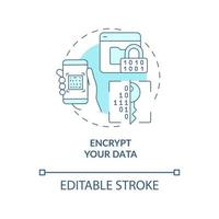 Data encryption data safety method concept icon. Personal information protection online abstract idea thin line illustration. Vector isolated outline color drawing. Editable stroke