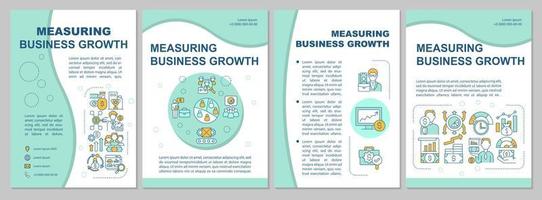 Measuring business growth blue brochure template. Company develops. Flyer, booklet, leaflet print, cover design with linear icons. Vector layouts for presentation, annual reports, advertisement pages
