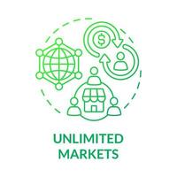 Unlimited markets green gradient concept icon. Online entrepreneurship benefit abstract idea thin line illustration. Online small business. E-commerce retailers. Vector isolated outline color drawing