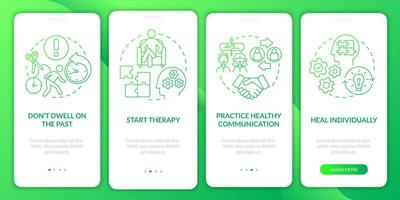 Coping with breakup onboarding mobile app page screen. Stop dwelling on past walkthrough 4 steps graphic instructions with concepts. UI, UX, GUI vector template with linear color illustrations