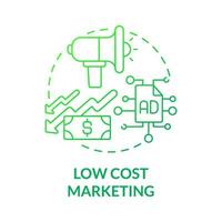 Low cost marketing green gradient concept icon. Online entrepreneurship benefit abstract idea thin line illustration. Business revenues and expenses. Vector isolated outline color drawing