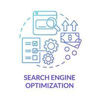 icono de concepto de gradiente azul de optimización de motor de búsqueda. ilustración de línea delgada de idea abstracta de habilidad de empresario en línea. SEO en marketing. contenido en línea dibujo de color de contorno aislado vectorial vector