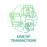 Ease of transactions green gradient concept icon. Online entrepreneurship abstract idea thin line illustration. Purchasing decisions. Making payment online. Vector isolated outline color drawing