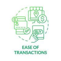 Ease of transactions green gradient concept icon. Online entrepreneurship abstract idea thin line illustration. Purchasing decisions. Making payment online. Vector isolated outline color drawing