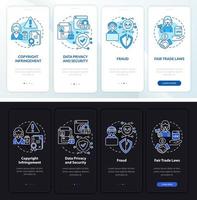 Online business risks onboarding mobile app page screen. Data security walkthrough 4 steps graphic instructions with concepts. UI, UX, GUI vector template with linear night and day mode illustrations