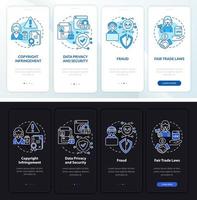 Online business risks onboarding mobile app page screen. Data security walkthrough 4 steps graphic instructions with concepts. UI, UX, GUI vector template with linear night and day mode illustrations