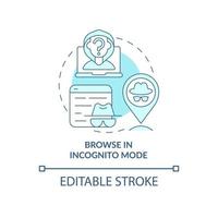 icono de concepto de navegación en línea en modo incógnito. anonimato protegiendo la privacidad en línea. evitar el rastreo de datos idea abstracta ilustración de línea delgada. dibujo de color de contorno aislado vectorial. trazo editable vector