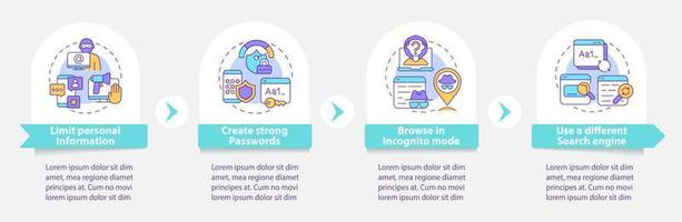 proteger la plantilla infográfica vectorial de información personal. elementos de diseño de esquema de presentación de seguridad. visualización de datos con cuatro pasos. gráfico de información de la línea de tiempo del proceso. diseño de flujo de trabajo con iconos de línea vector