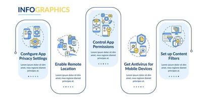 Plantilla infográfica vectorial de consejos de búsqueda en Internet. elementos de diseño de esquema de presentación de datos. visualización de datos con cinco pasos. gráfico de información de la línea de tiempo del proceso. diseño de flujo de trabajo con iconos de línea vector