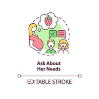 Ask about her needs concept icon. Partner support during pregnancy abstract idea thin line illustration. Expectant mom needs. Eat healthy foods. Vector isolated outline color drawing. Editable stroke