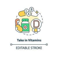 Take in vitamins concept icon. Pregnancy diet abstract idea thin line illustration. Providing prenatal multivitamins and minerals. Vector isolated outline color drawing. Editable stroke