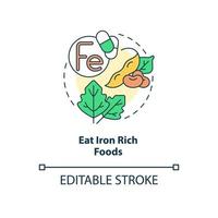 Eat iron rich foods concept icon. Pregnancy diet abstract idea thin line illustration. Green leafy vegetables intake. Cooked beans. Vector isolated outline color drawing. Editable stroke