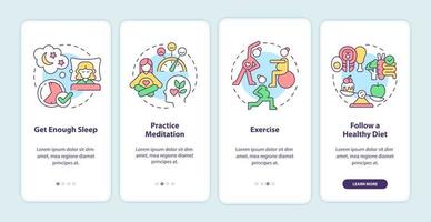 Salud mental durante el embarazo incorporando la pantalla de la página de la aplicación móvil. obtener suficiente sueño tutorial 4 pasos instrucciones gráficas con conceptos. ui, ux, plantilla vectorial gui con ilustraciones en color lineal vector