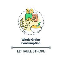 Whole grains consumption concept icon. Pregnancy diet abstract idea thin line illustration. Reducing diabetes risk. High in fiber foods intake. Vector isolated outline color drawing. Editable stroke